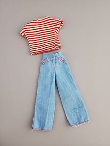 T-shirt vintage 1965 Mattel Barbie "Jumpin Jeans" PAK à rayures rouges et blanches avec J