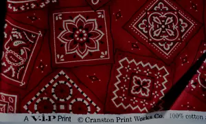 BANDANA PRINT ON DARK RED 100% COTTON FABRIC 26X44 + INCHES - Picture 1 of 2