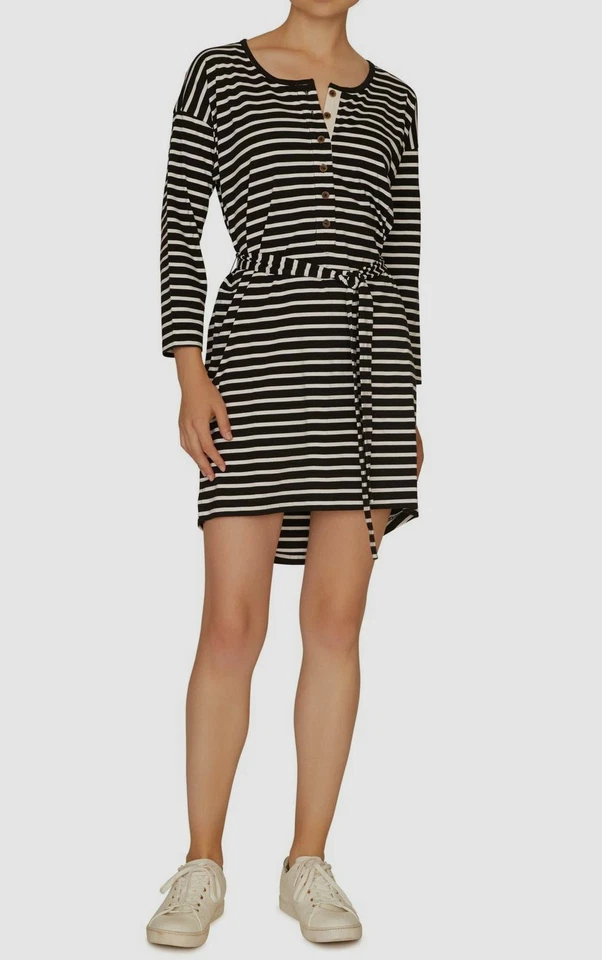 Sanctuary Womens Sullivan B/w Striped Henley T-shirt Dress S BHFO 1916