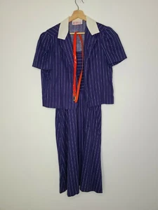 Vintage Kay Windsor Womens Dress Blue Stripe Jacket Red Belt Button Back Size 12 - Picture 1 of 11