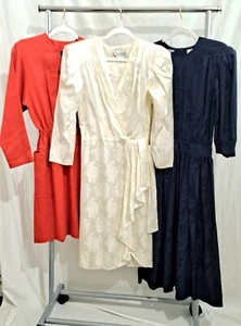 3 Pc 1980s Vintage Dress Lot Lord And Taylor Silk Cocktail Casual Dresses - Picture 1 of 11