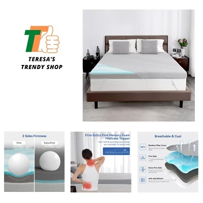 Colchón Topper Extra Firme 4 Pulgadas Completo, Reversible Firme Espuma con Memoria Cama Toppe... Foto 1 de 4