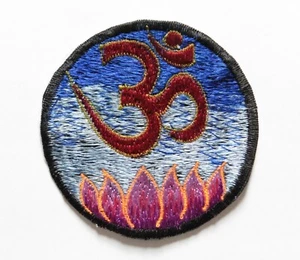 Round Sew On Patch * Nepalese Made * 8.5cm * Dark Red Om Lotus - Blue - Picture 1 of 1