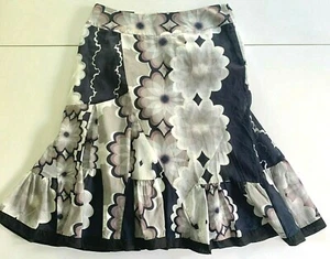 Anthropologie Skirt 2 ODILLE Floral Cotton Navy Side Zip Lined Crochet Trim EXC - Picture 1 of 5