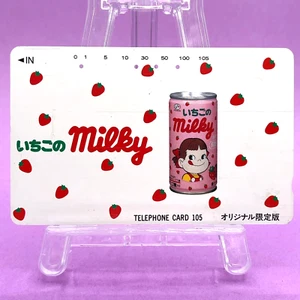 Tarjeta telefónica Peko-chan Milky años 90 lata de fresa Fujiya promoción personaje de Japón - Imagen 1 de 6