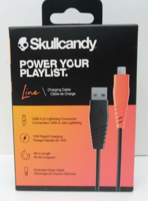 Skullcandy Line Round Charging Cable, USB-A - True Black/Orange (LOC.BR3 ) - Image 1 of 4