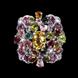 925 Anello Argento Sterling Ovale Citrino Ametista Peridoto Gemma Misura 8.5 - Foto 1 di 14