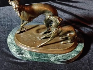 REDUZIERT! Pierre Jules Mene Bronze Jiji & Giselle Whippets Statue wunderschön. - Bild 1 von 3