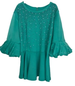 Gorgeous Green blouse top peplum dress beaded front size 16-18🩵 3/4 sleeve - Picture 1 of 7
