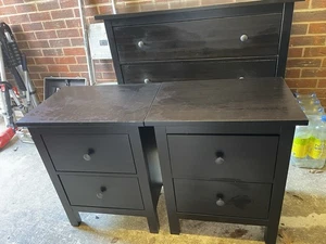 Brown IKEA Hemnes Chests Of Drawers Set. Large 3 Drawers + 2 Bedside Cabinets - Picture 1 of 7