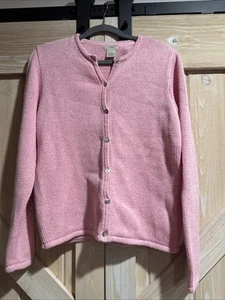 LL Bean Women's M-Reg Sweater Pink Button Front Cardigan 100% Cotton - Picture 1 of 5