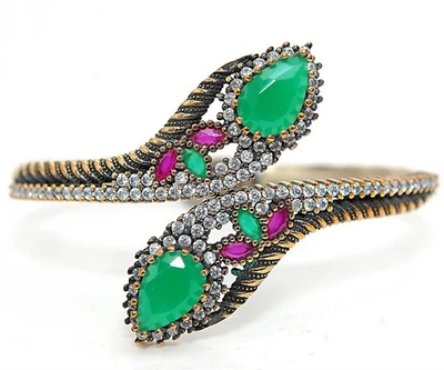 Brazalete de plata de ley 925 con esmeralda y topacio tratado estilo Imperio Otomano de 8 quilates Foto 1 de 3