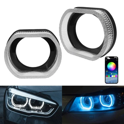 Mobile App Controlled RGB LED Angel Eyes Headlight for Vehicle For DRL - Image 1 of 4