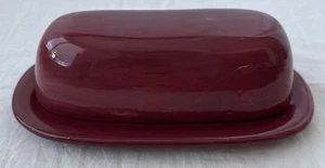 Pottery Barn Sausalito Cranberry Red Covered Butter Dish 1/4 Pound Capacity - Picture 1 of 8
