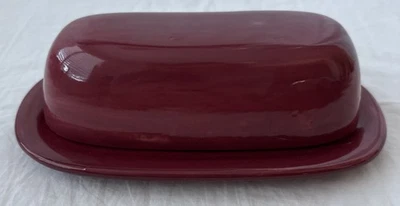 Pottery Barn Sausalito Cranberry Red Covered Butter Dish 1/4 Pound Capacity - Image 1 of 4