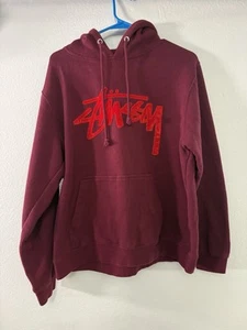 Sudadera con Capucha Stussy Para Hombres Grande Roja Grande Logo Patinador Pullover Suéter Borgoña Auténtico - Imagen 1 de 5