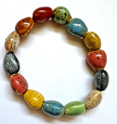 Pulsera Grande Gruesa Tribal Boho Multi Cuentas Cuentas Cerámica Esmaltada 48 Foto 1 de 4