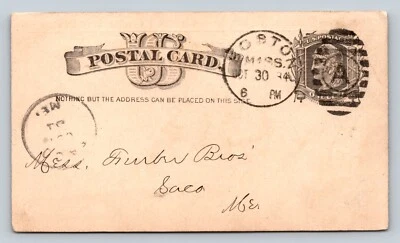 c1884 Postal Card Liberty 1c Oval 'A' Duplex Killer SACO Maine Business Order - Image 1 of 3