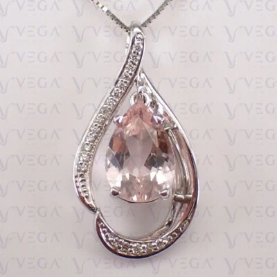 Colgante de oro blanco sólido de 14K con morganita natural y diamante de 5,50 quilates sin cadena Foto 1 de 4