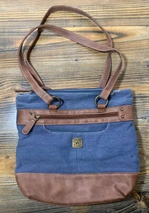 Stone & Co Denim &Brown Leather Shoulder Bag Purse Zippers & Magnetic Closure  - Picture 1 of 9