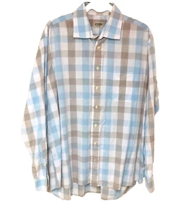 Gitman Bros Cotton Linen Shirt Mens XL Office Casual USA Neutral Plaid Check - Picture 1 of 9