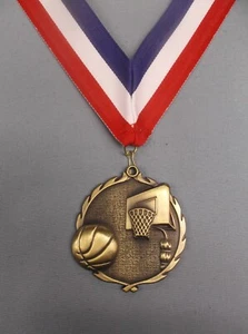 large PDU gold ball & net basketball medal RWB neck ribbon 2 1/2" diameter - Picture 1 of 1