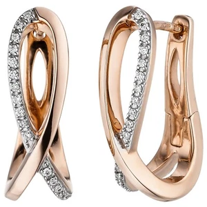 Klapp-Creolen Ohrringe 585 Gold Rotgold 14 Kt mit Diamanten weiß 0,17 ct. W/SI - Bild 1 von 1