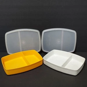 2 Vtg Tupperware Divided Compartment Lunchbox Snack Containers #813 w/Lids #814 - Picture 1 of 17
