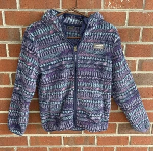 Eddie Bauer Quest Soft Plush Fleece Jacket Youth L Purple Blue Full Zip Hood - Picture 1 of 4