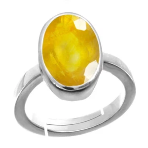 Natural Stone Silver Plated Yellow Sapphire Adjust Ring in Size (AU H-P or Q-Z) - Picture 1 of 5