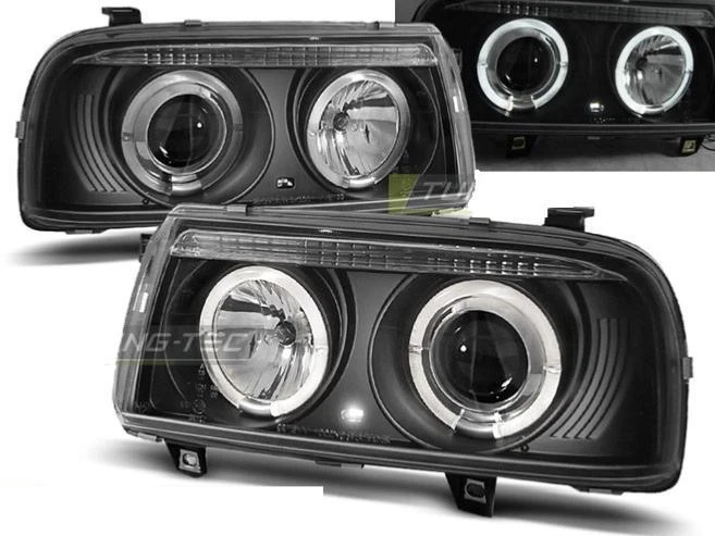 Paire de feux phares VW Vento 92-98 angel eyes noir - Immagine 1 di 2