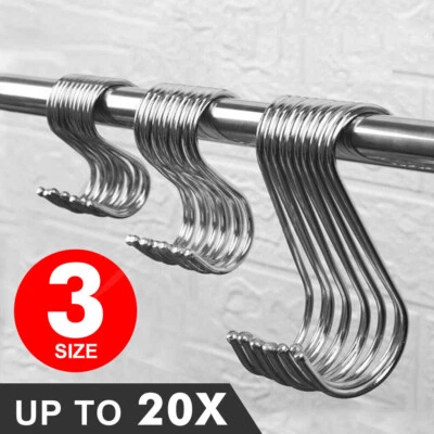 5-20X Stainless Steel S Shape Hooks Kitchen Hanger Rack Clothes Hanging Holders - Image 1 of 4