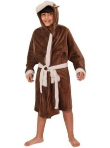 Kids Girls Boys Bathrobe 3D Animal Monkey Dressing Gown Fleece Night Lounge Wear - Picture 1 of 7
