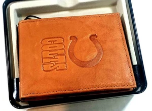 Billetera plegable de cuero en relieve Indianapolis Colts NFL en regalo lata mejor - Imagen 1 de 2