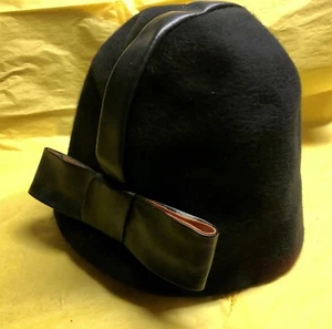 VTG 40s/50s Henry Pollak Pone' Soie Women's Small Black Melange Blend Wool Hat - Picture 1 of 12