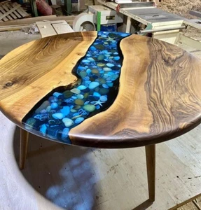 Pebble Decor Table,Walnut Table,Epoxy Coffee Table,Epoxy Table, Coffee - Picture 1 of 8