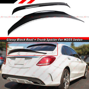 FOR 2015-21 MERCEDES BENZ W205 C-CLASS 4DR PSM GLOSS BLACK TRUNK + ROOF SPOILER