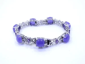 Gems TV Sugar Loaf Lavender JADE Brazilian AMETHYST Sterling Silver Bracelet 7.5 - Picture 1 of 8