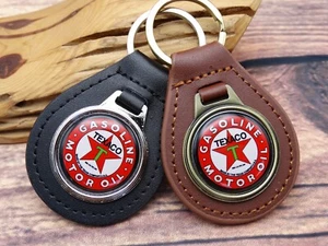 NEW RARE VINTAGE 1970s TEXACO OIL GAS COMPANY CAR Leather Key Chain Ring Fob NOS - Foto 1 di 7