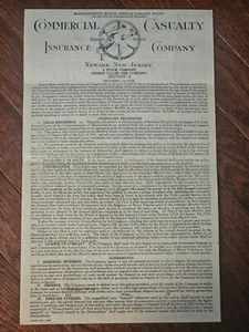 1933 COMMERCIAL CASUALTY INSURANCE COMPANY ... VINTAGE MOTOR VEHICLE POLICY - Picture 1 of 5