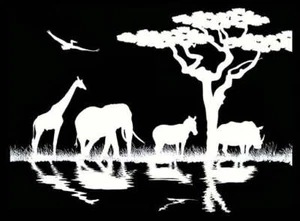 African Animal Trail 2 pcs 4 Inch White Fused Glass Decals - Picture 1 of 2