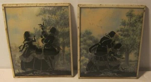 Pair of 1940's or 50's SILHOUETTES on Glass 18th Century Dressed Couple in Glen - Picture 1 of 4