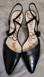 Tacones Sam Edelman Othello Cocodrilo Puntera Repujada Cuero Negro Talla 10 - Imagen 1 de 18