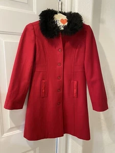 Janie And Jack Wool Blend Long Sleeve Faux Fur Red Coat Girls Size 10 - Picture 1 of 11