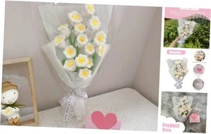 Crochet Flowers Bouquet,Hand Knitted Lily of The Valley,Eternal Warm White - Picture 1 of 7