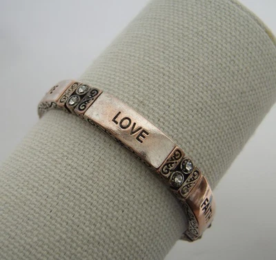 Pulsera elástica vintage tri-tono Faith Hope Love pedrería tono cobre plata Foto 1 de 4