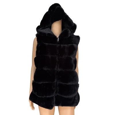 Kathy Ireland Women's Reversible Faux Fur Vest Black size M NWT - Image 1 of 4