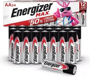 24 Count AA Batteries Energizer Max Double a Battery Alkaline Long Lasting - Afbeelding 1 van 7