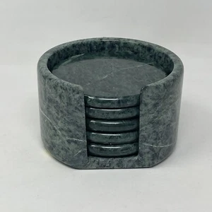 Vintage Studio Nova Green Marble Coasters & Holder Set of 5  Cork Bottom Taiwan - Bild 1 von 21