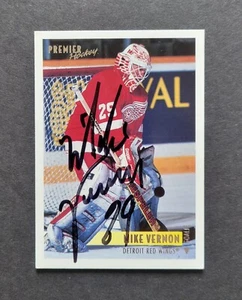 Tarjeta de hockey Topps 1995 firmada por Mike Vernon Detroit Red Wings - Imagen 1 de 2